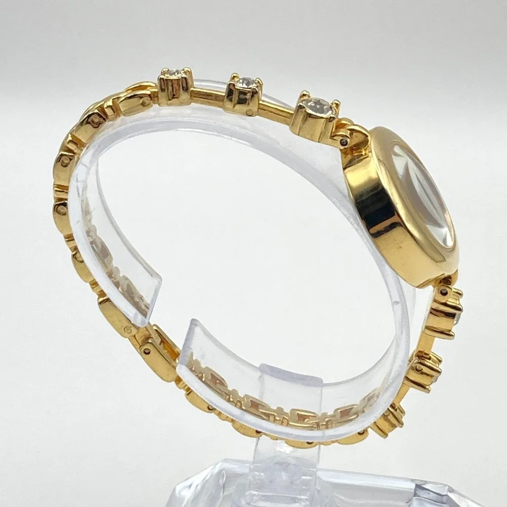 Lei Women's Watch Tennis Bracelet Gold Tone 23mm Crystals New Battery SMALL 6